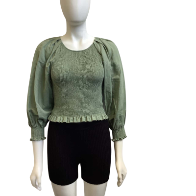 Witchery Womens  Size 8 Shirred Crop Top Khaki Green