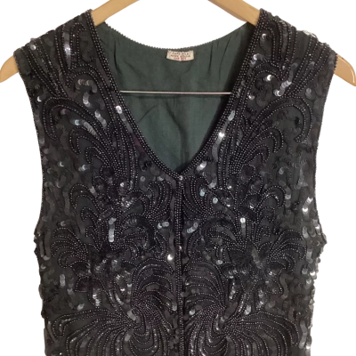  Vintage Beaded & Sequined 100% Pure Silk Vest – One Size (Fits AU 10-12)  