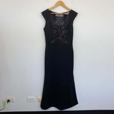 Lipsy London Black Embellished Evening Maxi Dress  Size 12 