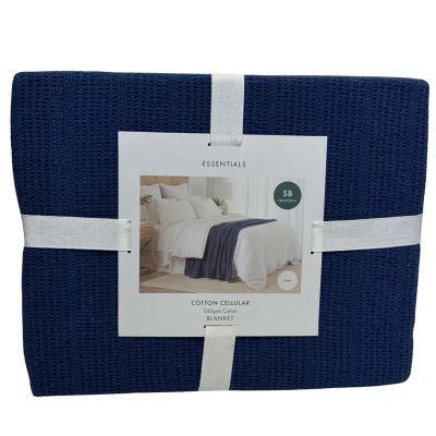 Cotton cellular blanket 245gsm Single bed Royal Blue