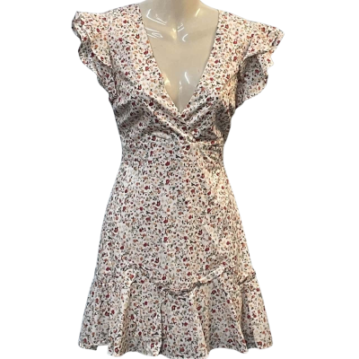 Sundae Muse Womens Size 6 Mini/Short Sleeve Dress Cream/Floral/Orange/Red