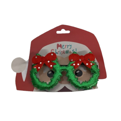 New Xmas Glitter Party Glasses Green Christmas Wreath Print #1050-1-PP