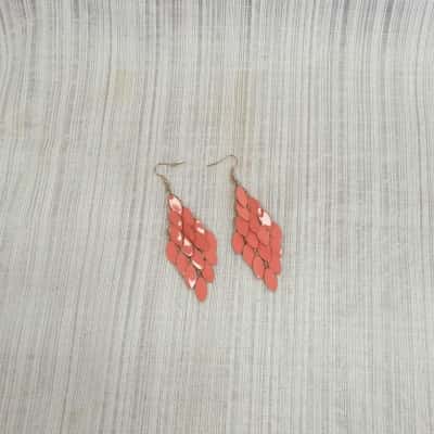 Super Elegant/ Enamel Coral Coloured /Diamond Shape /Long Drop /Chandelier /Pierced Earrings 