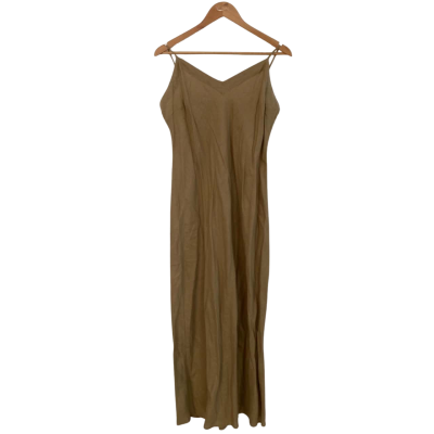 Seed Heritage Linen Womens  Size 16 Maxi Dress / Shoestring Strap Dress Green / Khaki 