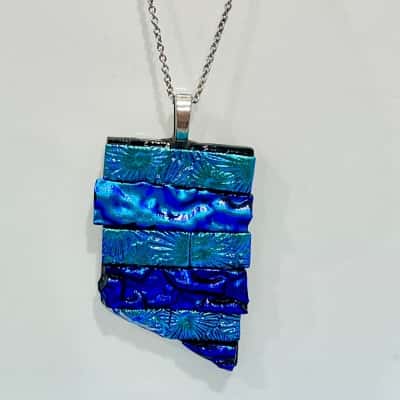 Handmade Dichroic Fused Blue Pendant 925 Silver Chain Necklace