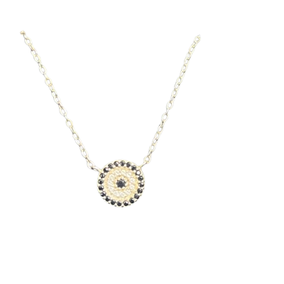  Womens circular Evil Eye pendant necklace crafted with sterling silver 925