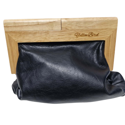  Womens Black  yellow bird leather clutch 