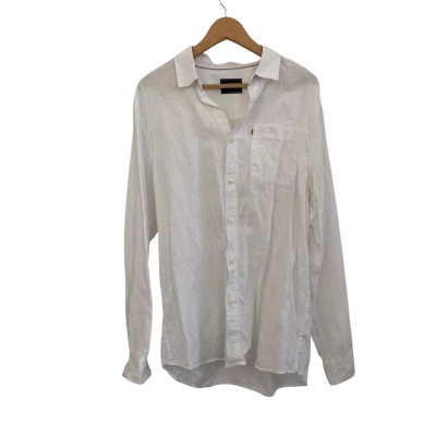 Academy Brand Linen Mens  Size XL Long Sleeve Shirt White 