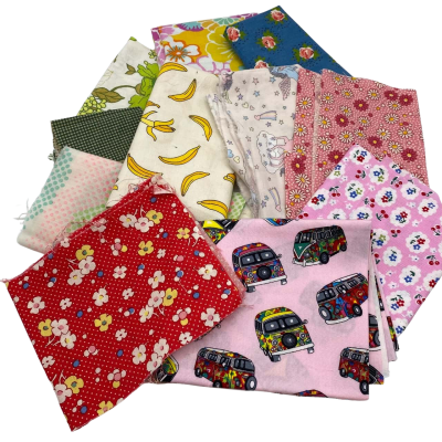 9 x Fun Fabric Offcuts Suitable For Quilting or Similar Small - Medium Size Pieces       Fab5
