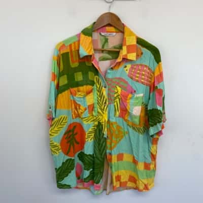 Joop & Gypsy Colourful Pattern SHort Sleeve Shirt  Size 16 