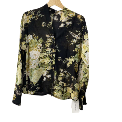  Womens  Size XXXL Long Sleeve Top Black  / Floral 