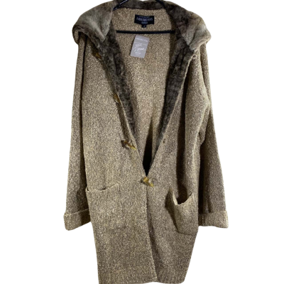 Donna Salyers Faux Fur Trimmed Cardigan Oatmeal 2X TVSN SKN