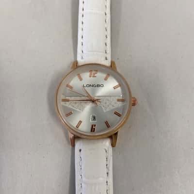  Womens Longbo Watch White Leather Wrist band