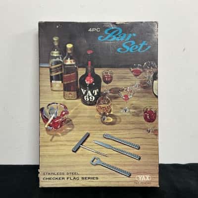 Vintage 1960s YAX Checker Flag Series 4-piece bar set 