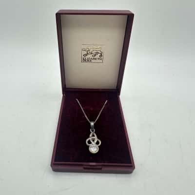 Elizabeth Duke 925 Clear Stone Celtic Knot Necklace 