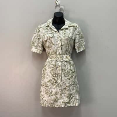 Forever New Womens  Size 6 Shirt Dress Floral / Khaki / Off White 