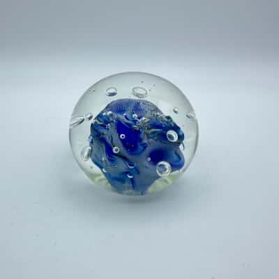 Bubbly Blue Art Glass Paperweight