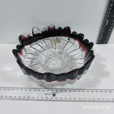 Blown Greek Glass Art Ornamental Bowl Dish Viokef Pressed Glass 1960s 