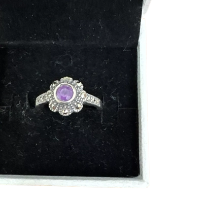  Womens Ring Silver 925 Amethyst Stone & Zircon 