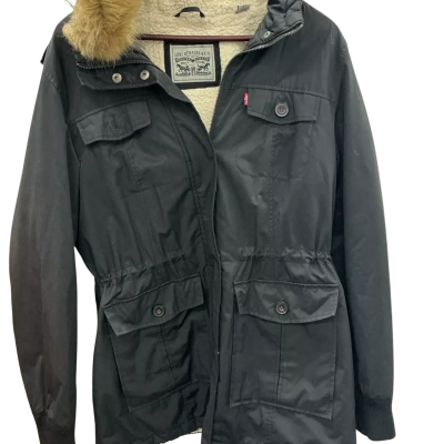 Levi Strauss Mens Parka Jacket with Faux-Fur Hood in Large