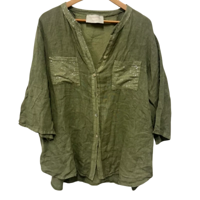 Donna Donna Womens  Size XXL Button Up Top Green 