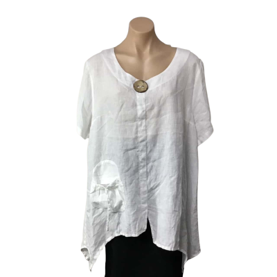 Haris Cotton Womens Size XL White Linen Short Sleeve Top 