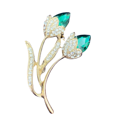  Womens rhinestone and green crystal Brooch 6cm