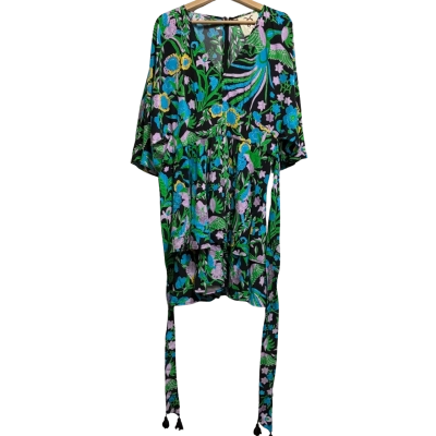 Figure Women’s Size M Black/Blue/Green Floral Leaf Dress