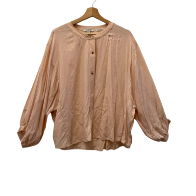 TRENERY Women's Pure Silk Collarless Long Sleeve Shirt - Size XXL/18 - Pale Apricot