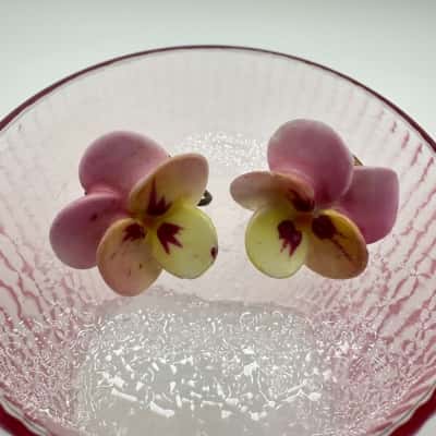 Vintage Denton England Bone China Floral Screw Back Earrings.