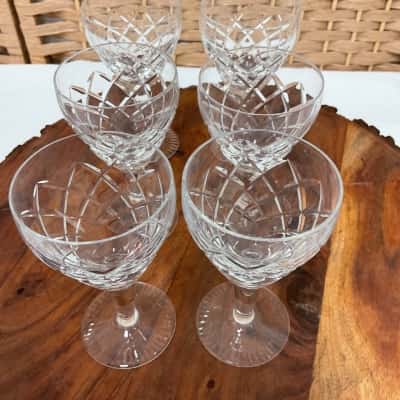 VINTAGE Set of 6 Crystal Diamond Cut Sherry Port Liquor Star cut base Glasses Wedding Birthday Formal 