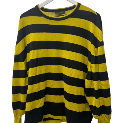 TIRELLI Bold Stripe Knit  Size S Long Sleeve Top Black  / Limelight