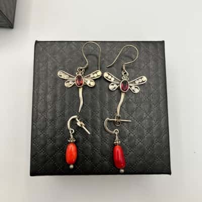  2 Sets Of Sterling Sliver (925) Womens Earrings 