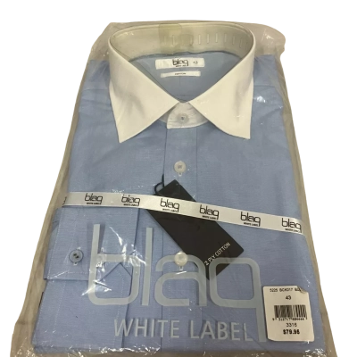 Blaq Whte Lable Button Down Dress Shirt Light Blue White Collar Size 43