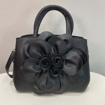  Womens 3D Large Flower Medium Handbag / Shoulder Bag Black  