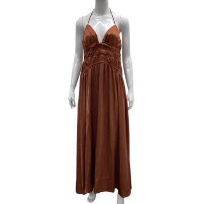 Billy J ‘Elle’ Copper Satin Halter Maxi Dress Size 16 BNWT