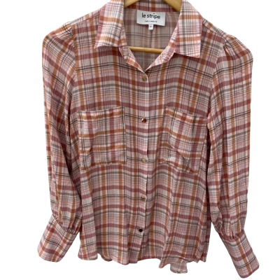  Le Stripe. Made in Melbourne Womens  Size 8 Long Sleeve Shirt Orange / Pink  / Purple 