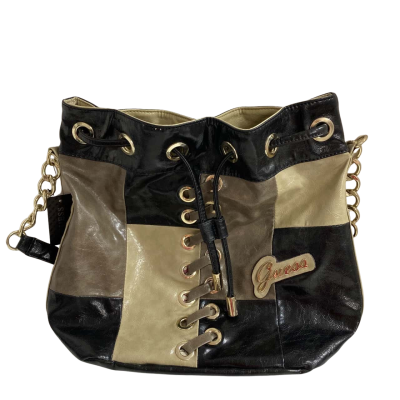 Womens Guess Faux Leather Bucket Bag Black Multi