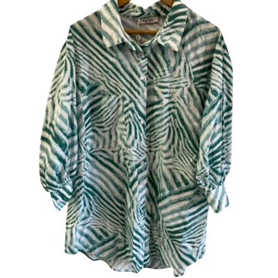ENA PELLY Womens Size 8 Bree Cotton Shirt Dress Pine Zebra