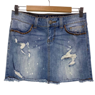 Harley Davidson Distressed Blue Denim Mini Skirt 
