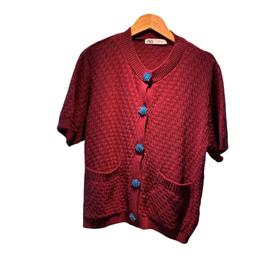 Zara Womens  Size XL Button-down Cardigan Maroon 