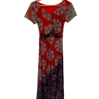 Heine Womens Size 36 Twist Front Dress Red Print