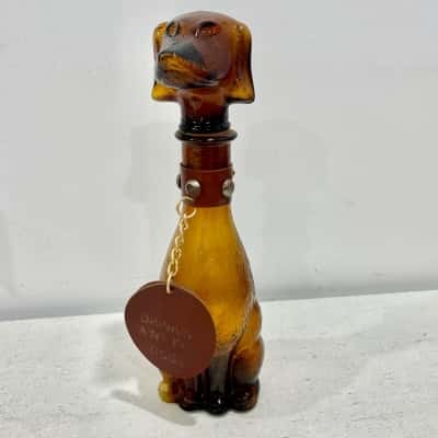 Vintage 1960’s Amber Glass Italian Dashound Dog Decanter 