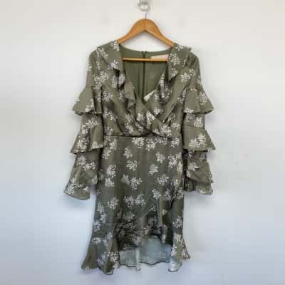 Keepsake the Label Sage Floral Love Bound Long Sleeve Wrap Dress  Size M 