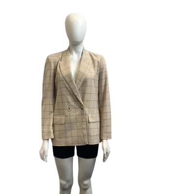 Brand New Sportsgirl Womens  Size 8 Double Breasted Checked Jacket Beige / Grey