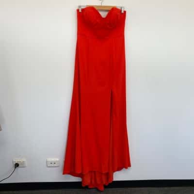 Bariano Orange Strapless Side Split Strapless Evening Maxi Dress  Size 14 