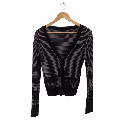 Witchery Womens  Size M Button-down Cardigan Black  / Striped / White 
