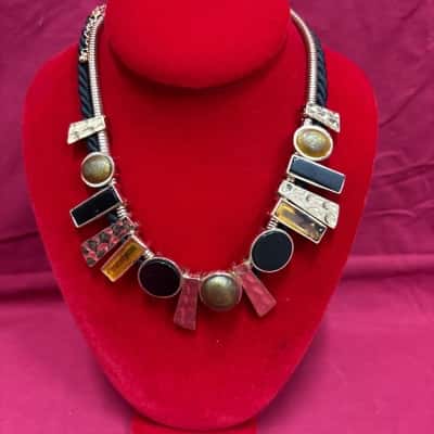 Lovisa Women's Statement Gold Tone & Black featuring a mix of Geometric Shapes Necklace 