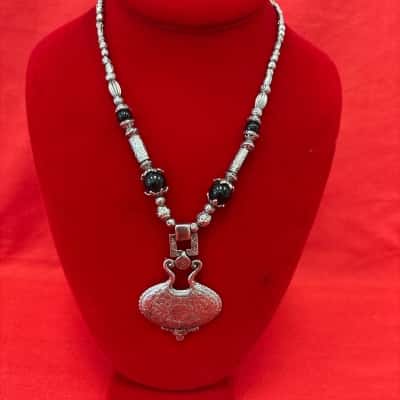  Womens Hand Made Turkmen - Style Pendant Necklace Black  / Silver 