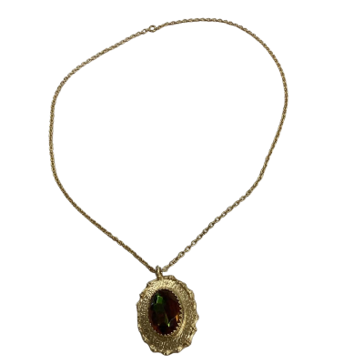 Vintage Sarah Coventry Gold-tone Necklace with Amber Aurora Stone